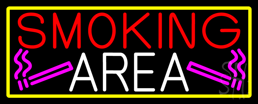 N105-16111-clear Smoking Area & Cigar with Yellow Border Clear Backing Neon Sign - Yellow, Pink, White & Red - 13 in. Tall x 32 in. Wide