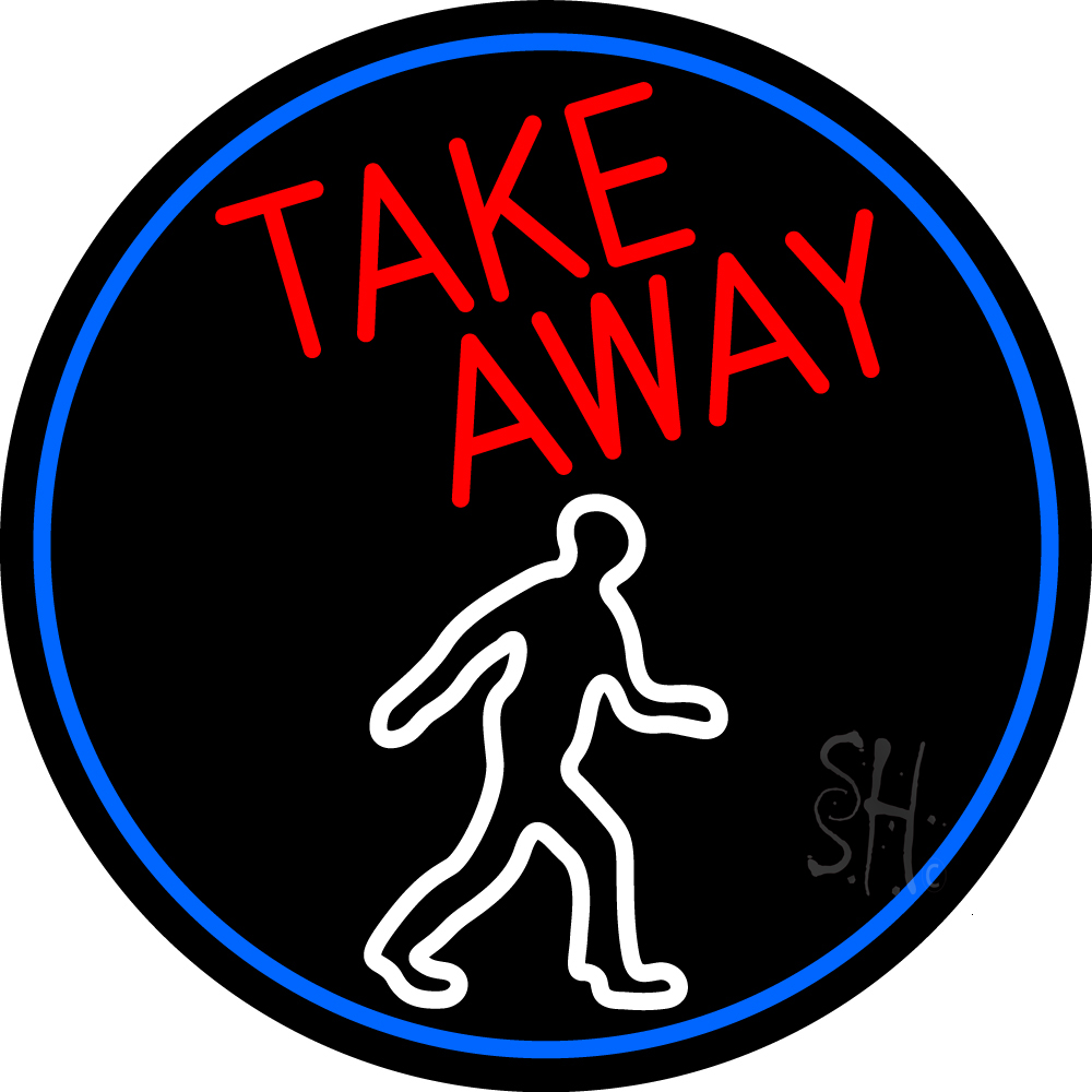 Take Away Man Oval with Blue Border Clear Backing Neon Sign - Red, Blue & White - 26 in. Tall x 26 in. Wide