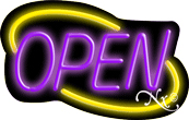 N100-06360-clear Deco Style Purple Open with Yellow Border Clear Backing Neon Sign - Purple & Yellow - 14 in. Tall x 22 in. Wide