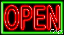 N100-06381-clear Double Stroke Red Open with Green Border Clear Backing Neon Sign - Red & Green - 20 in. Tall x 37 in. Wide