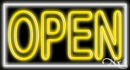 N100-06386-clear Double Stroke Yellow Open with White Border Clear Backing Neon Sign - Yellow & White - 20 in. Tall x 37 in. Wide