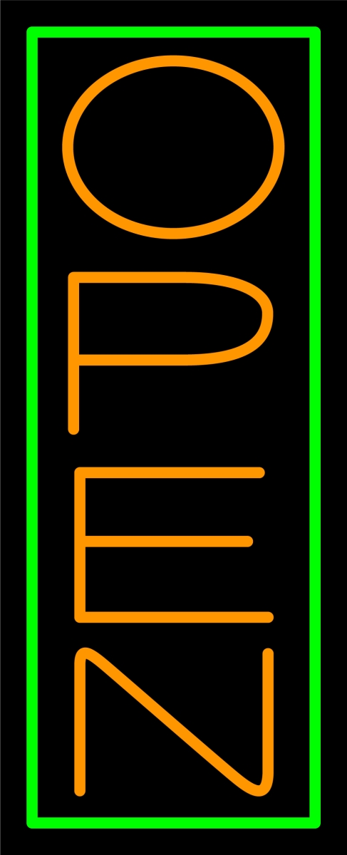 N100-06389-clear Green Border with Orange Vertical Open Clear Backing Neon Sign - Green & Orange - 24 in. Tall x 10 in. Wide