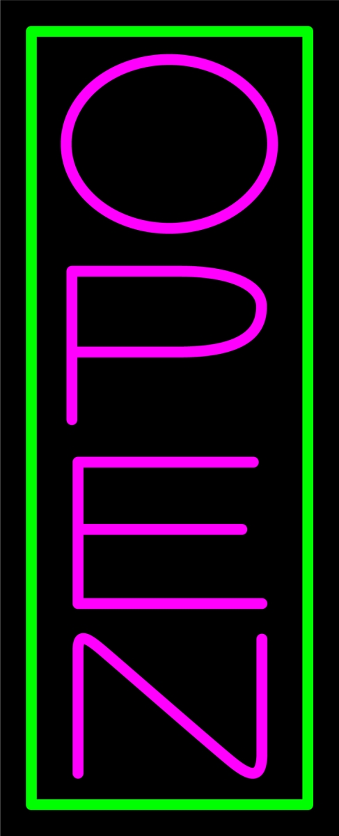 N100-06390-clear Green Border with Pink Vertical Open Clear Backing Neon Sign - Green & Pink - 24 in. Tall x 10 in. Wide