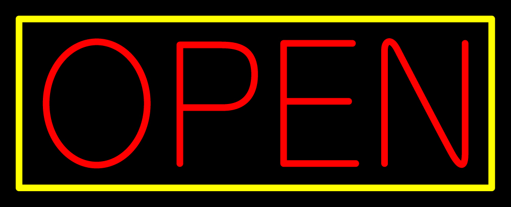 N100-06437-clear Red Open with Yellow Border Clear Backing Neon Sign - Red & Yellow - 13 in. Tall x 32 in. Wide