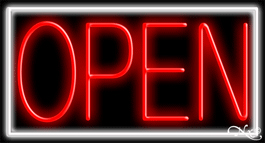N100-06443-clear White Border with Red Open Clear Backing Neon Sign - White & Red - 20 in. Tall x 37 in. Wide