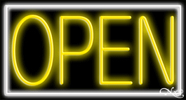 N100-06445-clear White Border with Yellow Open Clear Backing Neon Sign - White & Yellow - 20 in. Tall x 37 in. Wide