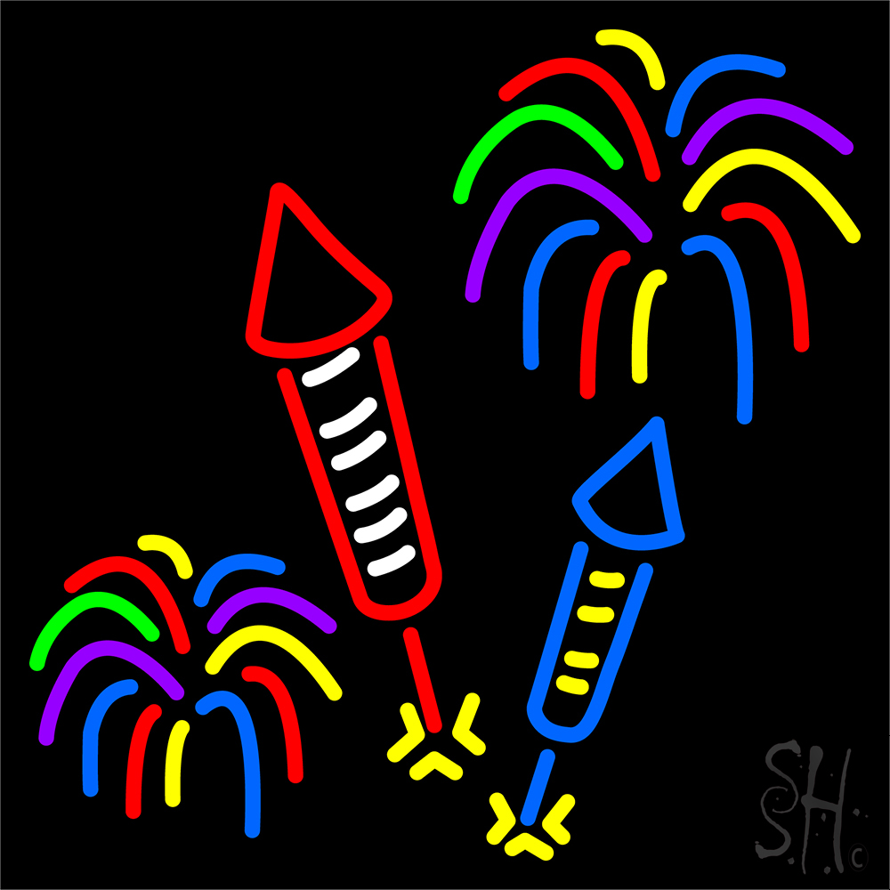 N105-14391-clear Fire Work with Multi Color Clear Backing Neon Sign - Multi Color - 24 in. Tall x 24 in. Wide