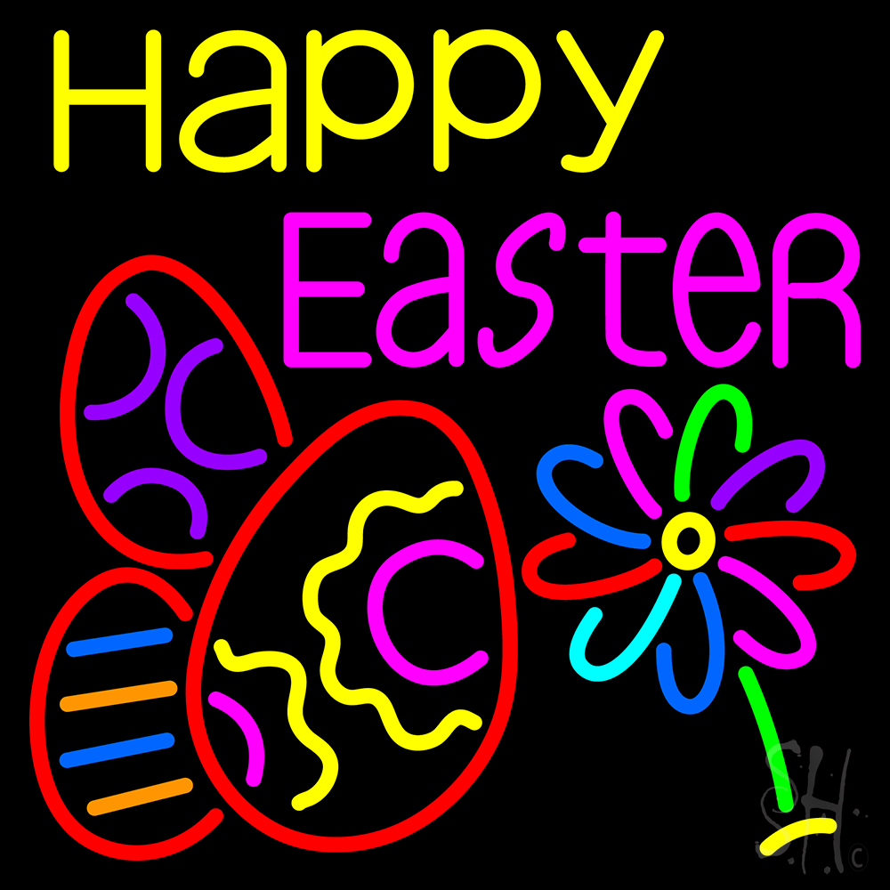 N105-14422-clear Happy Easter Egg 1 Clear Backing Neon Sign - Multi Color - 24 in. Tall x 24 in. Wide