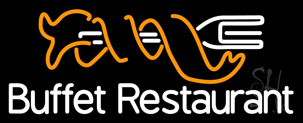 N105-1242-clear Buffet Restaurant Clear Backing Neon Sign - White & Orange - 13 in. Tall x 32 in. Wide