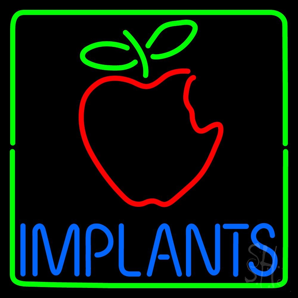N105-2298-clear Implants with Apple Logo Clear Backing Neon Sign - Blue, Green & Red - 24 in. Tall x 24 in. Wide