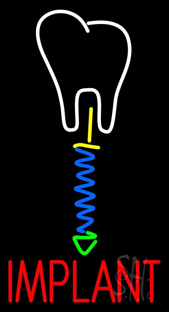 N105-2360-clear Tooth Implant with Logo Clear Backing Neon Sign - White, Yellow, Green Red & Blue - 37 in. Tall x 20 in. Wide