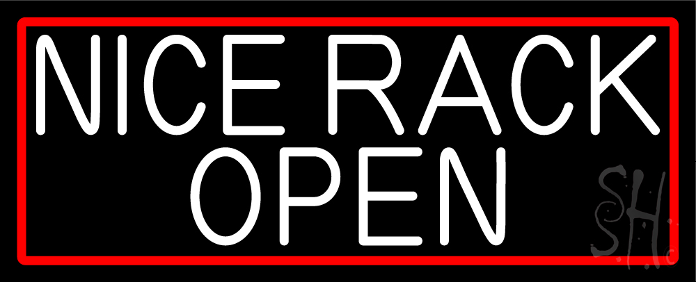 N105-16564-clear Nice Rack Open with Red Border Clear Backing Neon Sign - Red & White - 13 in. Tall x 32 in. Wide