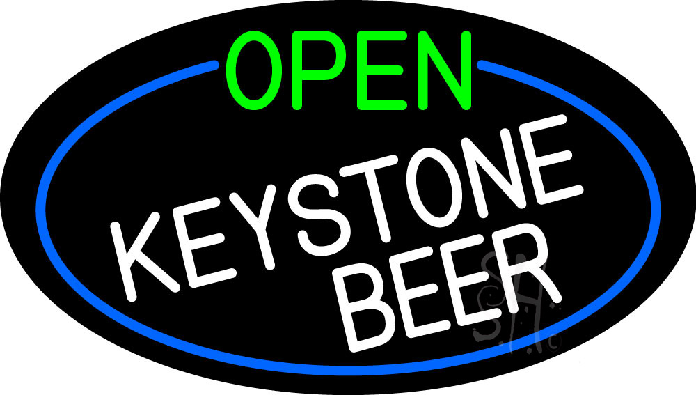 N105-16692-clear Open Keystone Beer Oval with Blue Border Clear Backing Neon Sign - Blue, Green & White - 17 in. Tall x 30 in. Wide