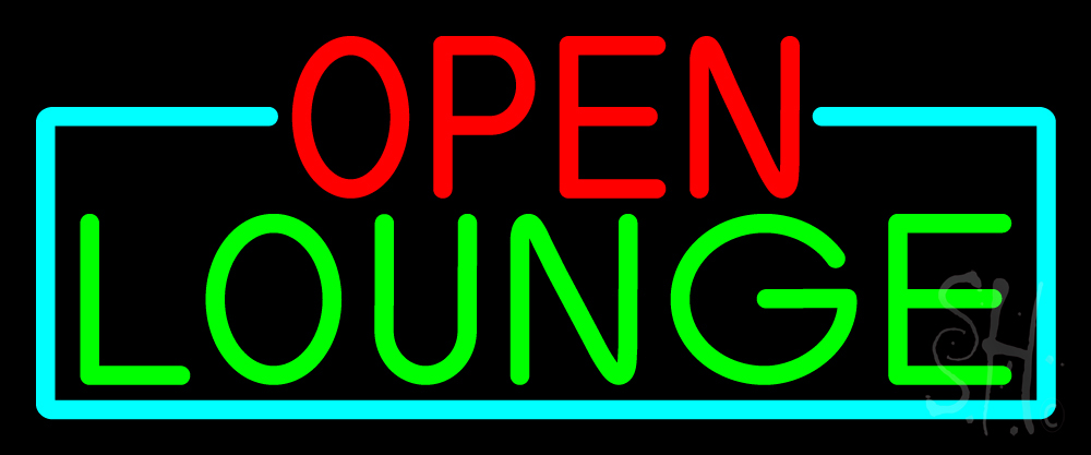 Open Lounge with Turquoise Border Clear Backing Neon Sign - Red, Green & Turquoise - 10 in. Tall x 24 in. Wide