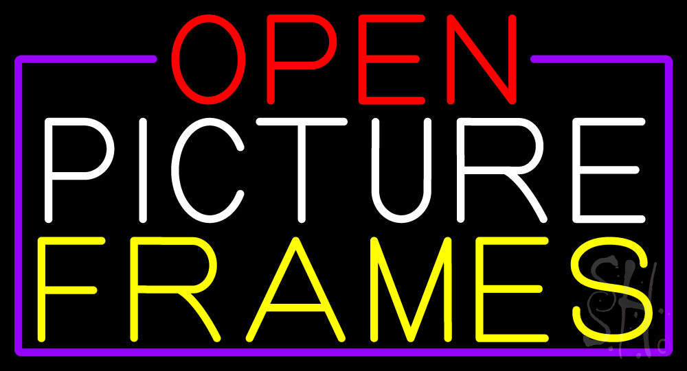 N105-16738-clear Open Picture Frames with Purple Border Clear Backing Neon Sign - Purple, White, Yellow & Red - 20 in. Tall x 37 in. Wide