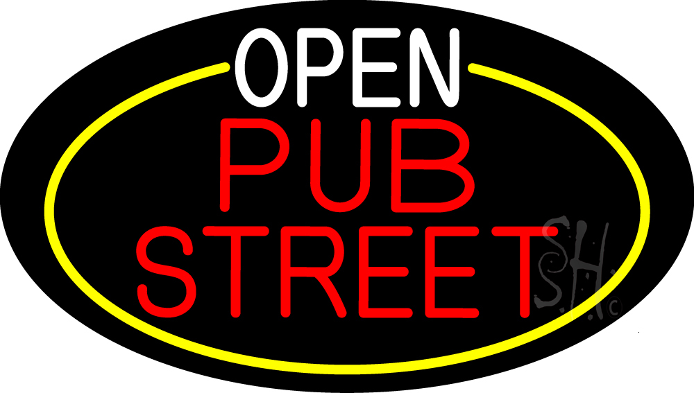 Open Pub Street Oval with Yellow Border Clear Backing Neon Sign - White, Yellow & Red - 17 in. Tall x 30 in. Wide