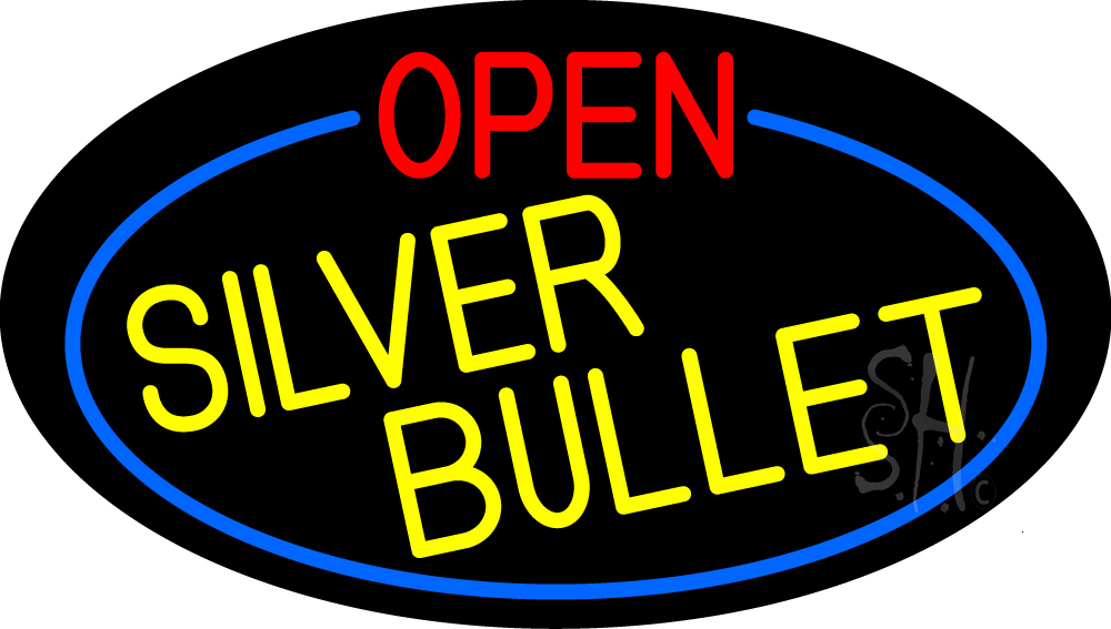 N105-16772-clear Open Silver Bullet Oval with Blue Border Clear Backing Neon Sign - Red, Blue & Yellow - 17 in. Tall x 30 in. Wide