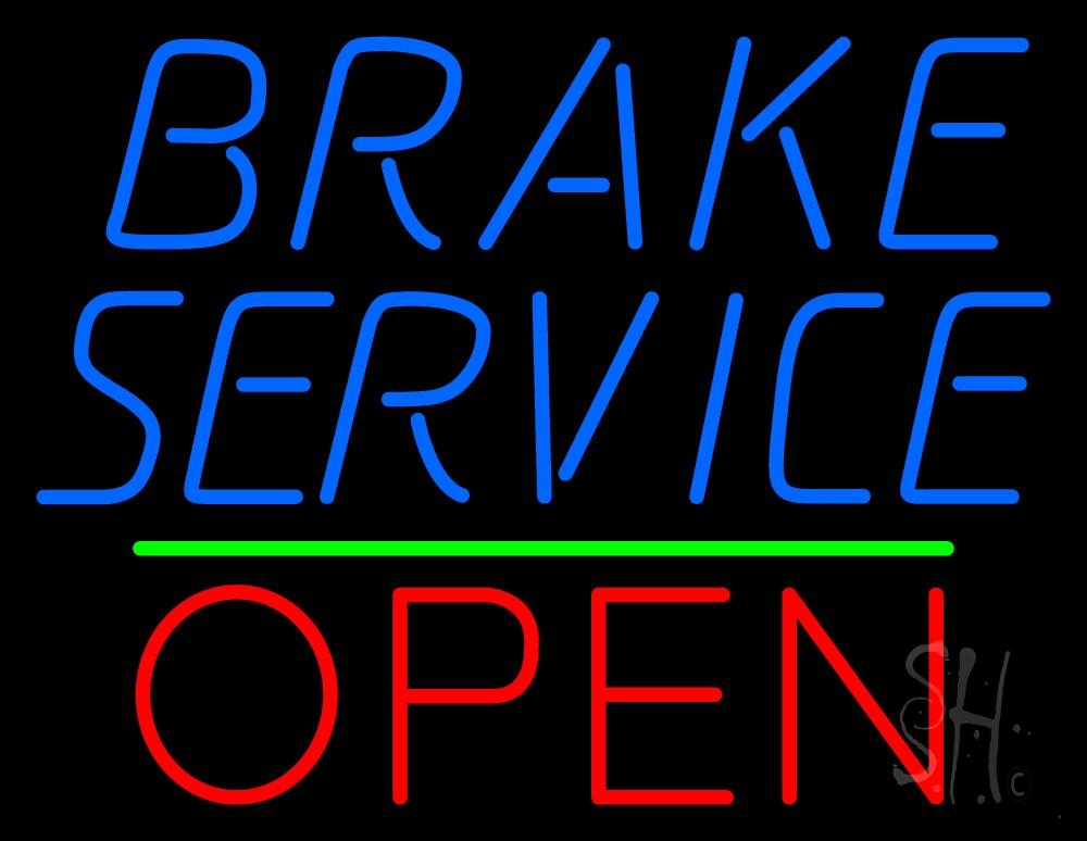 N105-6229-clear Blue Brake Service Open Clear Backing Neon Sign - Blue, Red & Green - 24 in. Tall x 31 in. Wide