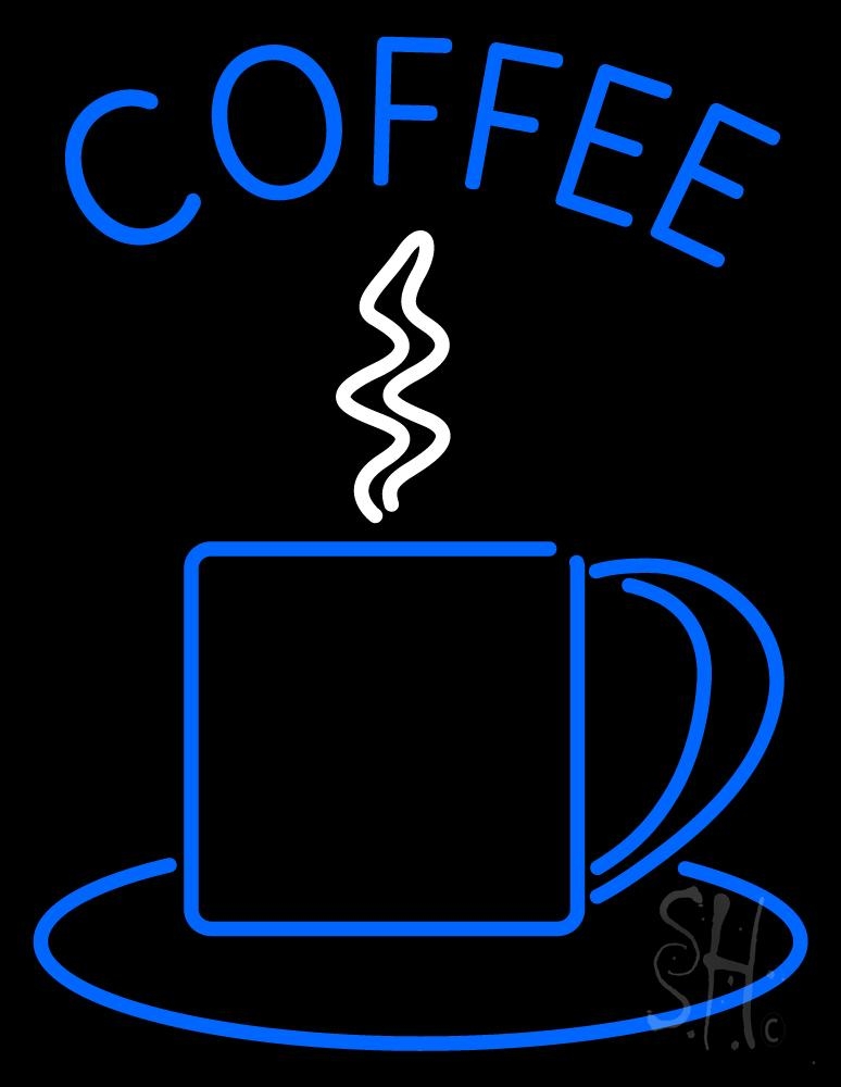 N105-1464-clear Blue Coffee Cup Clear Backing Neon Sign - Blue & White - 24 in. Tall x 31 in. Wide