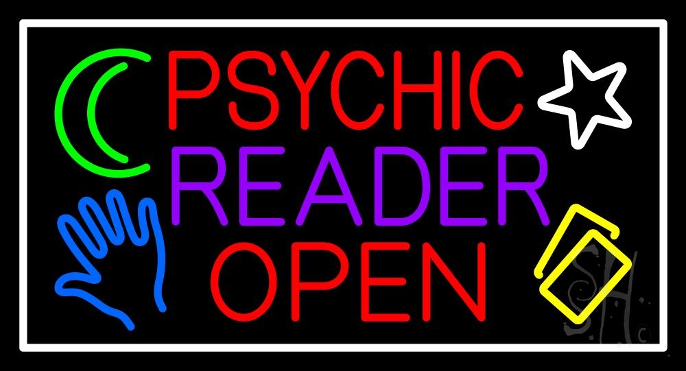 N105-11760-clear Red Psychic Purple Reader Red Open Block White Border Clear Backing Neon Sign - Multi Color - 20 in. Tall x 37 in. Wide