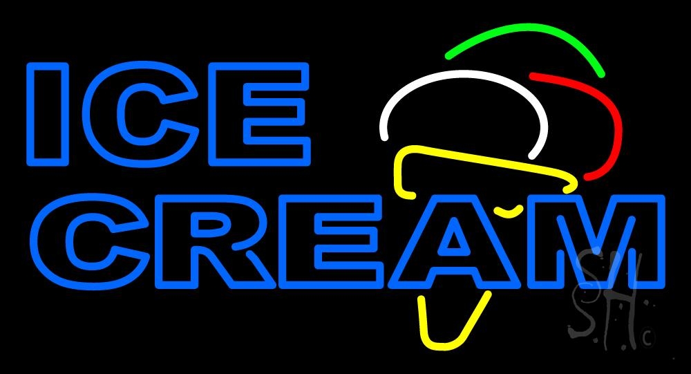 N105-1185-clear Double Stroke Blue Ice Cream Cone Clear Backing Neon Sign - Blue, Yellow, Green & Red - 20 in. Tall x 37 in. Wide