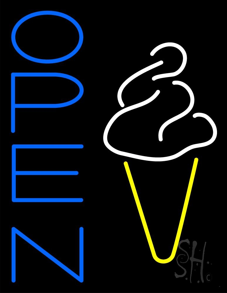 N105-1166-clear Blue Open Ice Cream Cone Clear Backing Neon Sign - Blue, White & Yellow - 31 in. Tall x 24 in. Wide