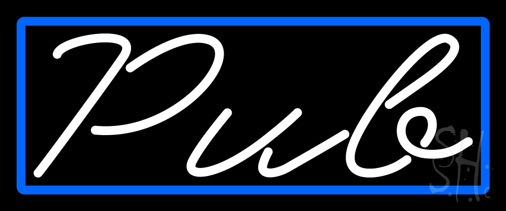 N105-15265-clear Cursive Pub with Blue Border Clear Backing Neon Sign - Blue & White - 10 in. Tall x 24 in. Wide