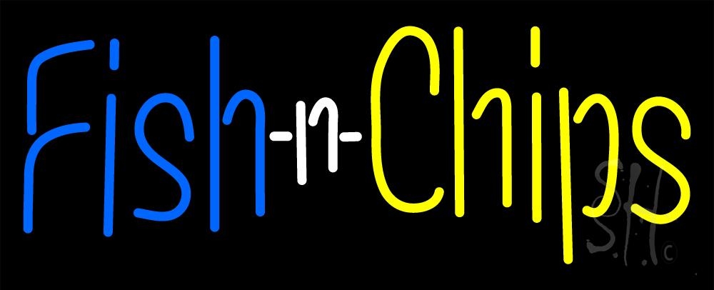 N105-1107-clear Fish N Chips Clear Backing Neon Sign - Yellow, White & Blue - 13 in. Tall x 32 in. Wide
