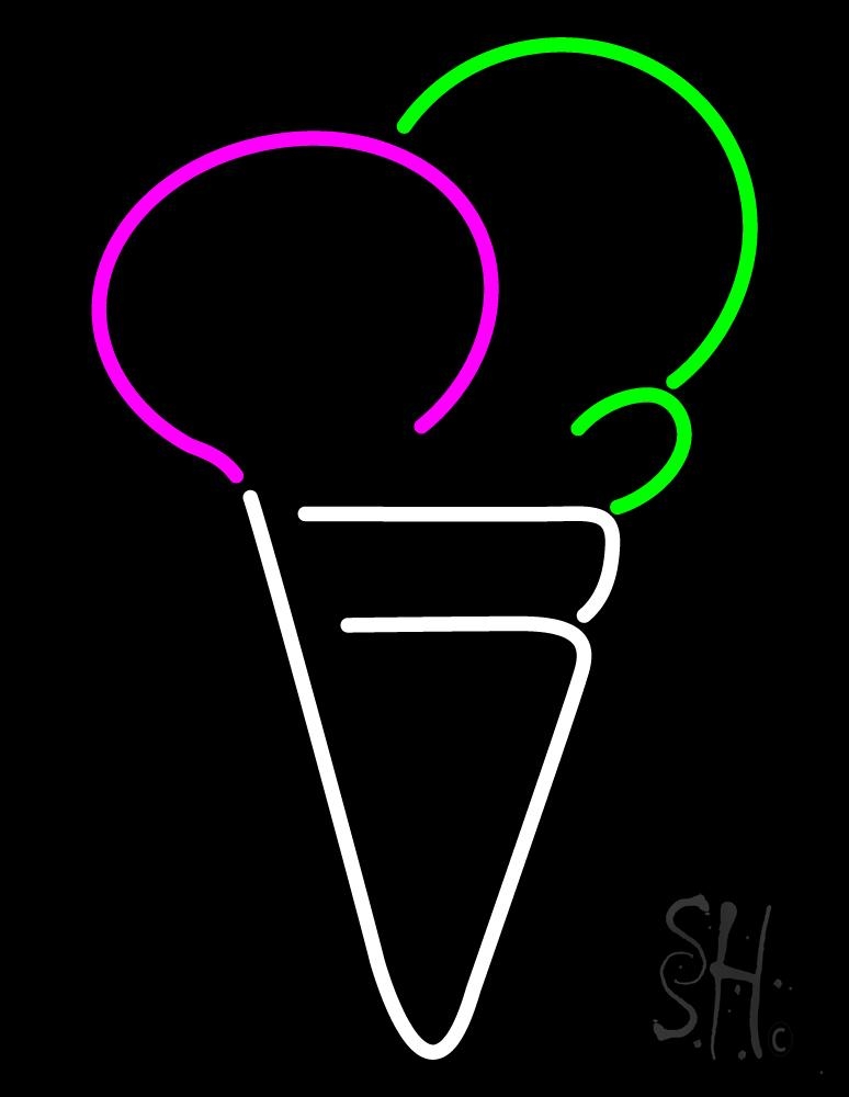 Cone Multicolored Ice Cream Clear Backing Neon Sign - Pink, Green & White - 31 in. Tall x 24 in. Wide