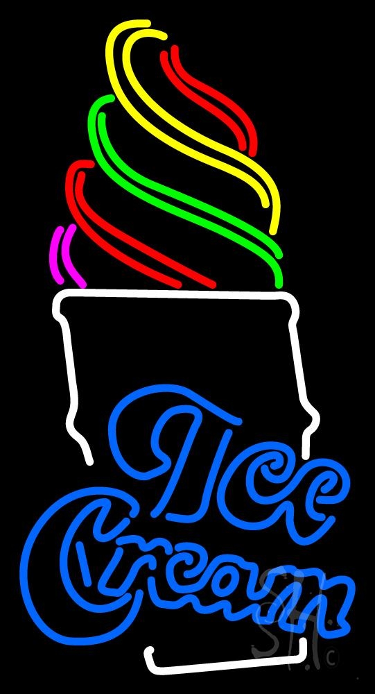 N105-1250-clear Double Stroke Ice Cream Cone Clear Backing Neon Sign - Multi Color - 31 in. Tall x 24 in. Wide