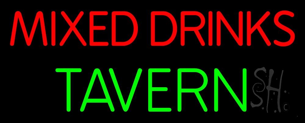N105-3092-clear Mixed Drinks Tavern 1 Clear Backing Neon Sign - Red & Green - 13 in. Tall x 32 in. Wide