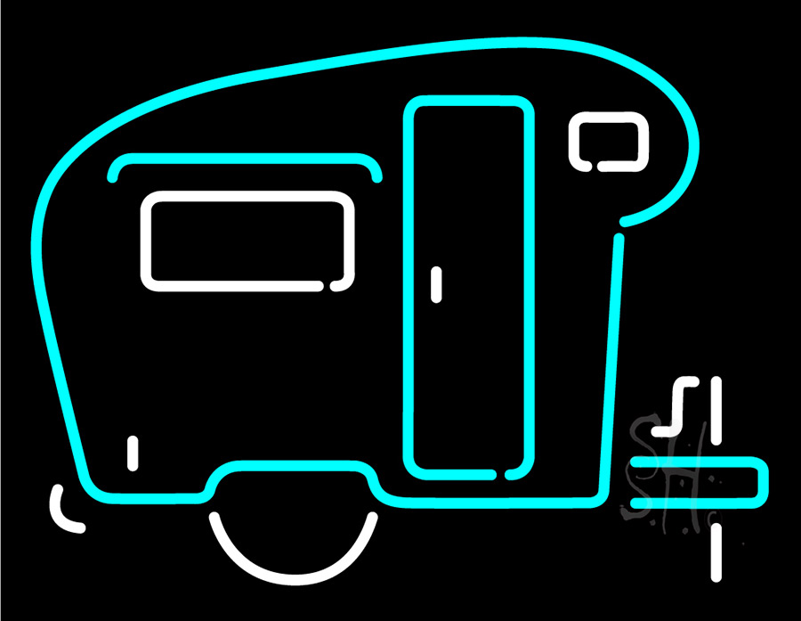 N106-1064-clear Camper Graphic Clear Backing Neon Sign - White & Turquoise - 24 in. Tall x 31 in. Wide