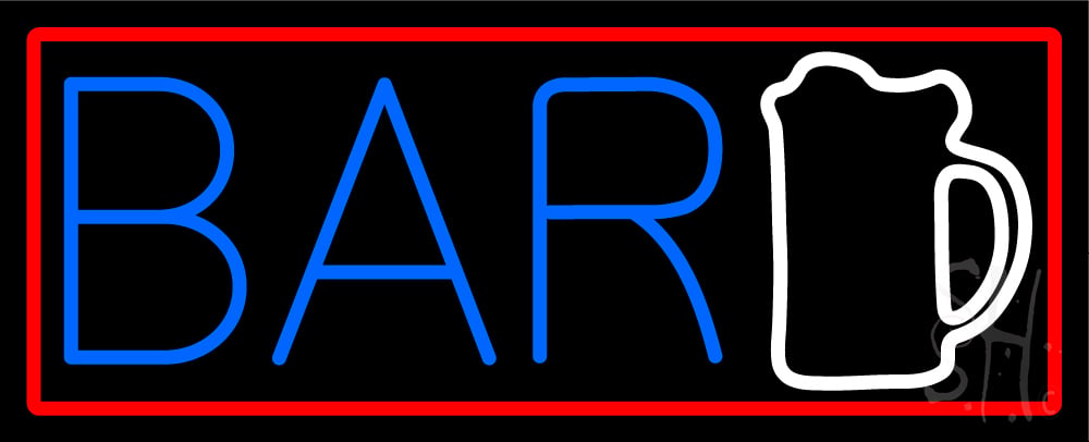 N105-15027-clear Block Bar with Beer Mug Clear Backing Neon Sign - Red, Blue & White - 13 in. Tall x 32 in. Wide