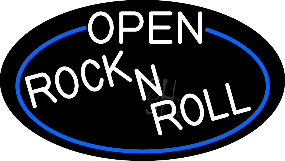 N105-17062-clear White Open Rock N Roll Oval with Blue Border Clear Backing Neon Sign - White & Blue - 17 in. Tall x 30 in. Wide