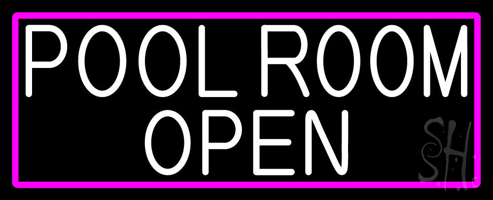 N105-17085-clear White Pool Room Open with Pink Border Clear Backing Neon Sign - Pink & White - 13 in. Tall x 32 in. Wide