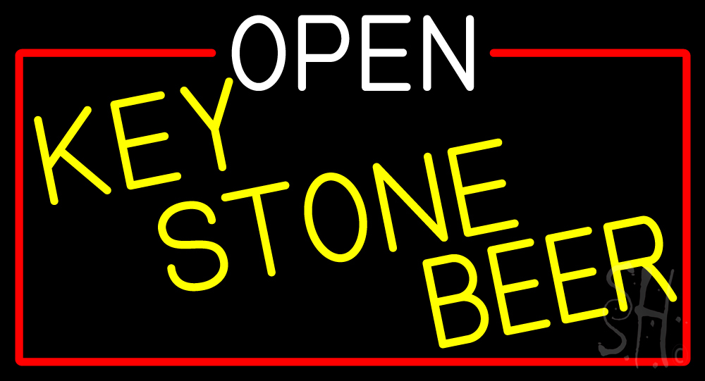 N105-16694-clear Open Key Stone Beer with Red Border Clear Backing Neon Sign - Red, Yellow & White - 20 in. Tall x 37 in. Wide