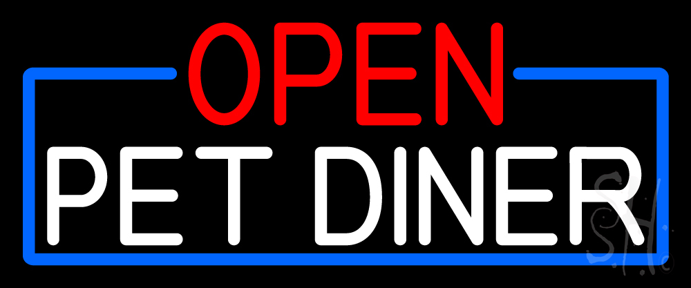 Open Pet Diner with Blue Border Clear Backing Neon Sign - Red, White & Blue - 10 in. Tall x 24 in. Wide