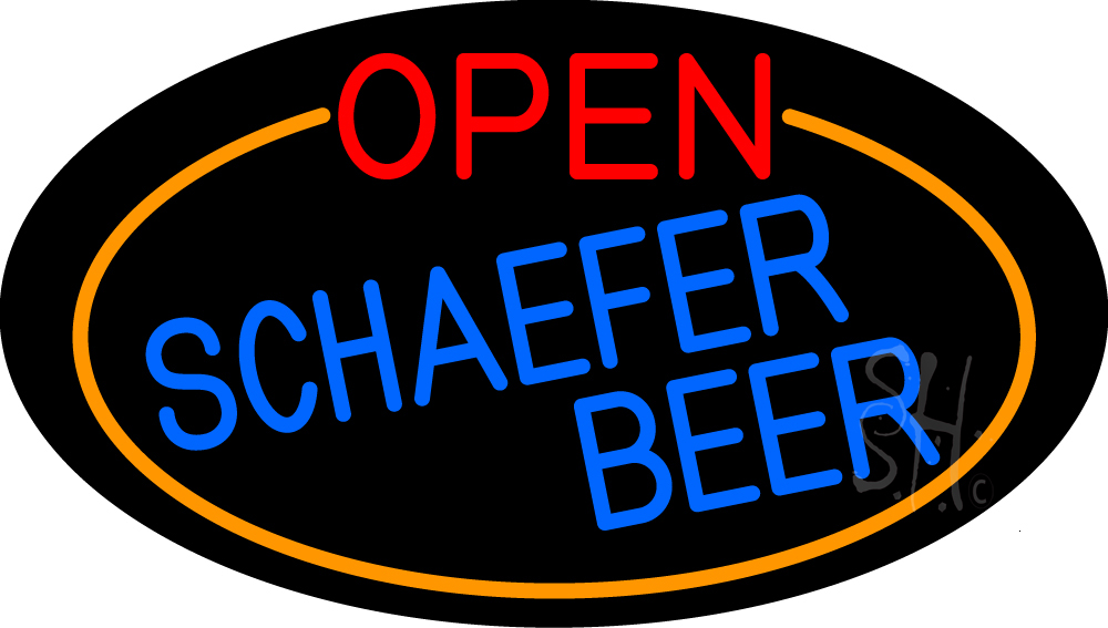 N105-16764-clear Open Schaefer Beer Oval with Orange Border Clear Backing Neon Sign - Red, Blue & Orange - 17 in. Tall x 30 in. Wide