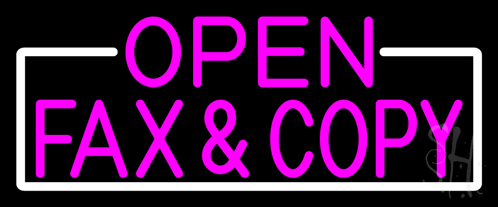 N105-16823-clear Pink Open Fax & Copy with White Border Clear Backing Neon Sign - Pink & White - 10 in. Tall x 24 in. Wide