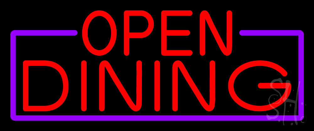 N105-16889-clear Red Open Dining with Purple Border Clear Backing Neon Sign - Red & Purple - 10 in. Tall x 24 in. Wide