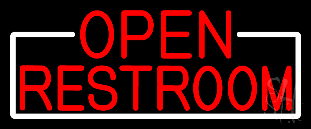 N105-16914-clear Red Open Restroom with White Border Clear Backing Neon Sign - White & Red - 10 in. Tall x 24 in. Wide