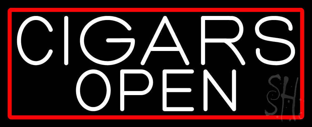 N105-16948-clear White Cigars Open with Red Border Clear Backing Neon Sign - Red & White - 13 in. Tall x 32 in. Wide