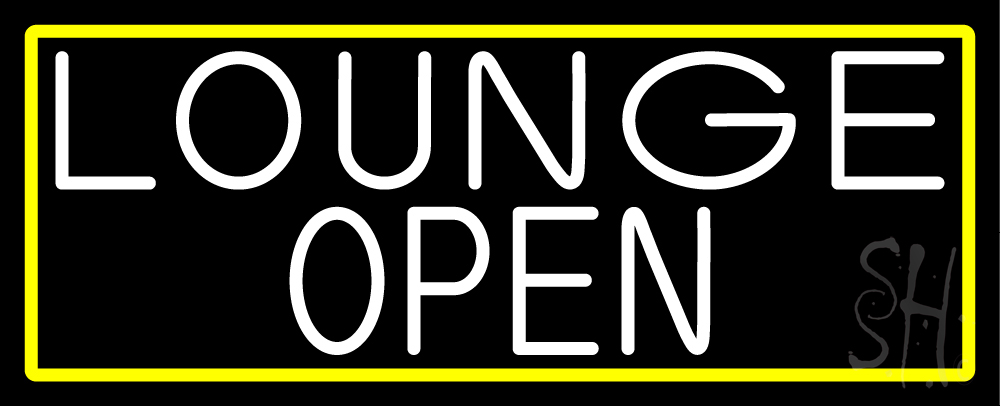 N105-16968-clear White Lounge Open with Yellow Border Clear Backing Neon Sign - Yellow & White - 13 in. Tall x 32 in. Wide