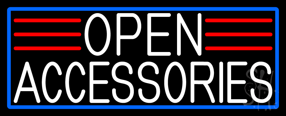 N105-16971-clear White Open Accessories with Blue Border Clear Backing Neon Sign - Blue, Red & White - 13 in. Tall x 32 in. Wide