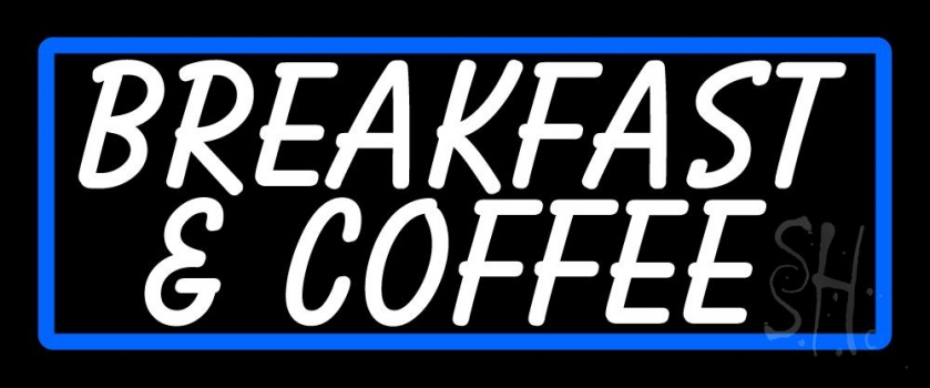 N105-11459-clear White Breakfast & Coffee Clear Backing Neon Sign - White & Blue - 10 in. Tall x 24 in. Wide