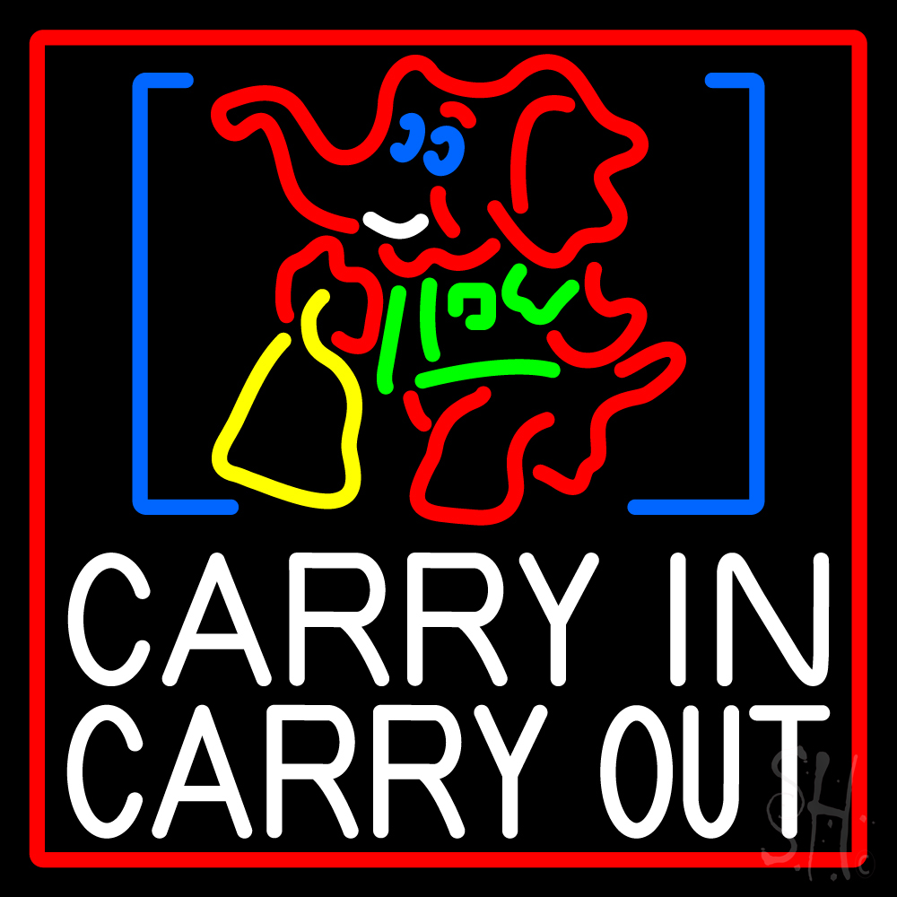 N105-15103-clear Carry In Carry Out with Elephant Clear Backing Neon Sign - Multi Color - 24 in. Tall x 24 in. Wide