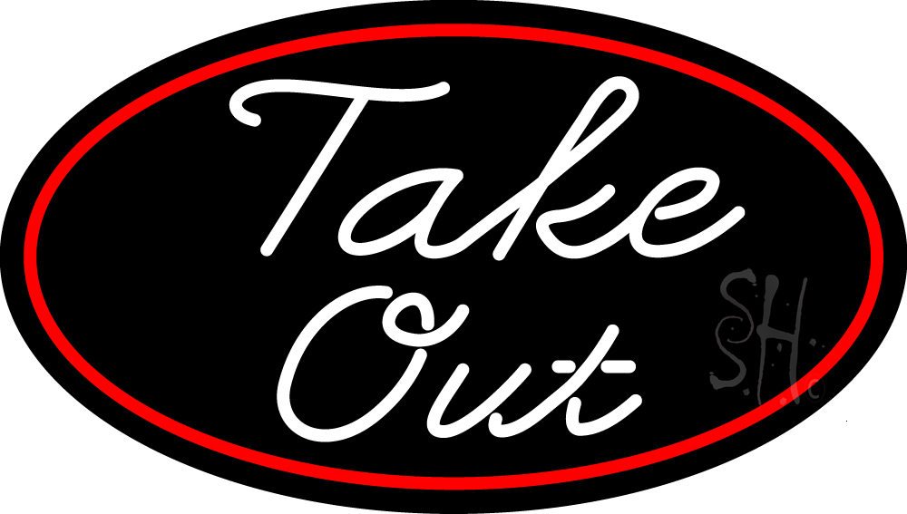 N105-15272-clear Cursive Take Out Oval with Red Border Clear Backing Neon Sign - Red & White - 17 in. Tall x 30 in. Wide