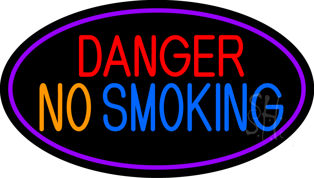 N105-15330-clear Danger No Smoking Oval with Purple Border Clear Backing Neon Sign - Red, Purple, Orange & Blue - 17 in. Tall x 30 in. Wide