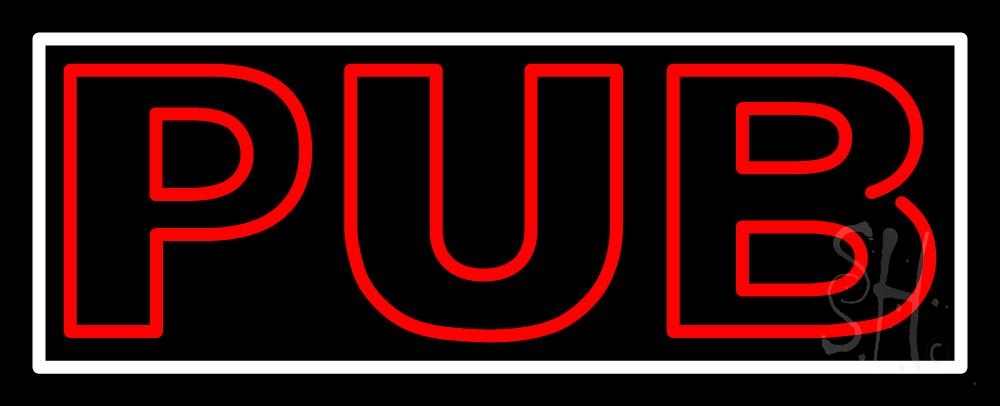 N105-3139-clear Double Stroke Red Pub with White Border Clear Backing Neon Sign - Red & White - 13 in. Tall x 32 in. Wide
