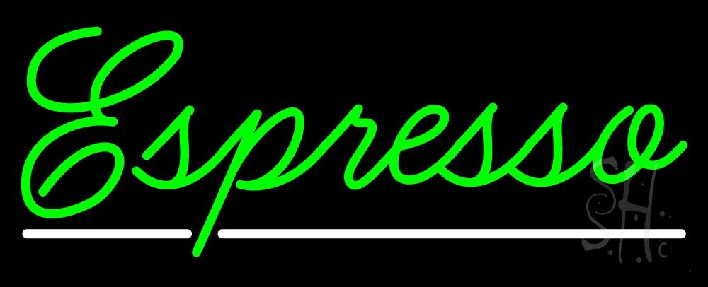 N105-1485-clear Cursive Green Espresso Clear Backing Neon Sign - White & Green - 13 in. Tall x 32 in. Wide